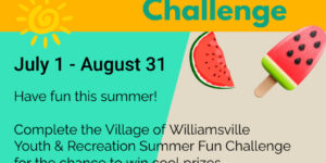 A flyer advertising the Village of Williamsville Summer Fun Challenge July 1 -August 31 2024.